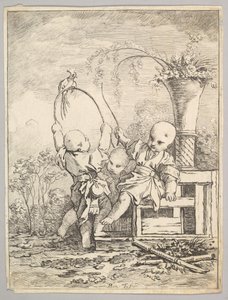 Kiinalaiset lapset leikkimässä papukaijan kanssa, 1760-70. tekijältä Baron de Thiers Louis Antoine Crozat