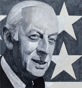 Alistair Cooken muotokuva, kuvitus The Listenerille, 1970 (guassi laivalla)