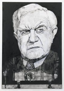Andrew Cruickshankin muotokuva, kuvitus The Sunday Timesille (guassi laivalla)