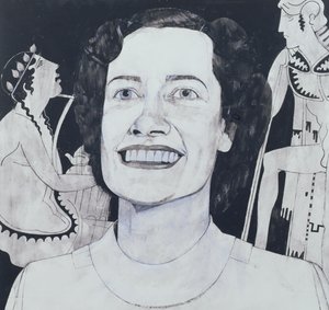 Joan Sutherlandin muotokuva, kuvitus The Sunday Timesille, 1970 (guassi laivalla)
