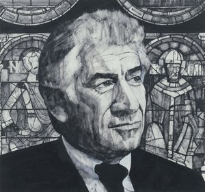 Leonard Bernsteinin muotokuva, kuvitus The Sunday Timesille, 1970 (guassi laivalla)