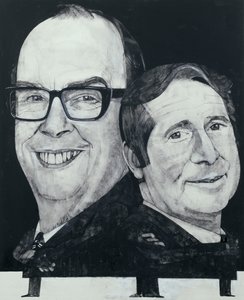 Morecamben ja Wisen muotokuva, kuvitus The Listenerille, 1970 (guassi laivalla)