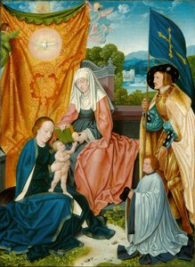 Neitsyt ja lapsi Pyhän Annan, Saint Gereonin ja lahjoittajan kanssa, n. 1520.