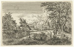 Maisema miehen ja pojan kanssa tekijältä Bartholomäus Ignaz Weiss (attributed to)