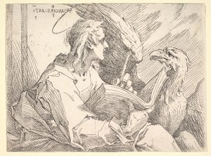 Pyhä Johannes evankelista, n. 1596. tekijältä Bartholomaeus Spranger