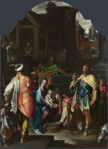 Kuninkaiden palvonta, noin 1595 tekijältä Bartholomaeus Spranger