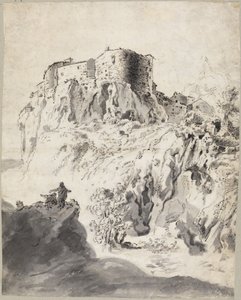 Italialainen maisema, jossa on linnoitus