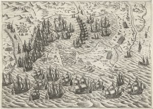 Cadizin taistelu, 1596 tekijältä Bartholomeus Willemsz. Dolendo (attributed to)