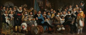 Juhla Varsijousimiesten kiltassa Münsterin rauhansopimuksen kunniaksi Münsterin rauhan juhla 18. kesäkuuta 1648 Varsijousimiesten kansalaiskaartin (St George Guard) päämajassa Amsterdamissa