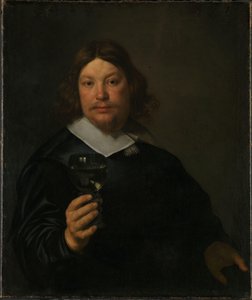 Norjalainen Bokmål:  Mies, jolla on viinilasi kädessään. tekijältä Bartholomeus van der Helst