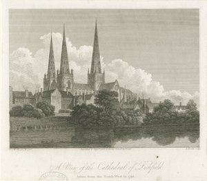 Lichfieldin katedraali - Lounaisnäkymä: kaiverrus, 1796 tekijältä Bartholomew Howlett