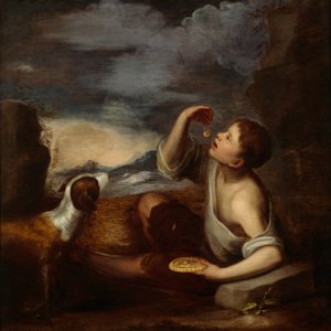 Espanjalainen poika ja koira (öljy kankaalle) tekijältä Bartolome Esteban (attr. to) Murillo