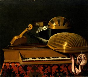 Asetelma soittimien ja kirjojen kanssa, 1600-luvun puoliväli. tekijältä Bartolomeo Bettera
