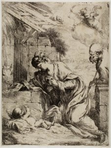 Neitsyt, joka palvoo Jeesus-vauvaa tekijältä Bartolomeo Biscaino