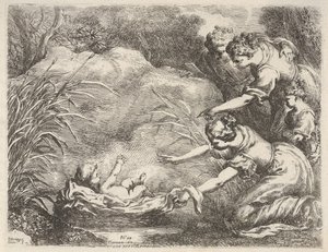 Mooseksen löytö, jonka Faraons daugin palvelijat pelastivat Niilistä, 1650-57.