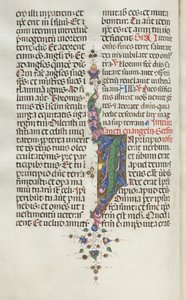Missale: Fol. 22v: Lehvistö kalan kanssa, 1469. tekijältä Bartolomeo Caporali