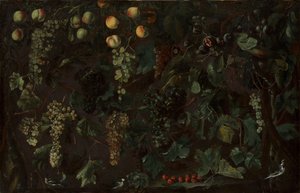 Viiniköynnökset ja hedelmät, kolme wagtailiä, n. 1615-18.
