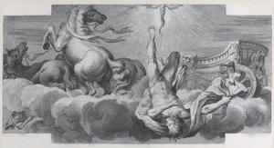 Levy 34: Auriga, vaununkuljettaja, putoaa vaunuista keskellä, kolme hevosta l..., 1756. Tekijät: Bartolomeo Crivellari, Gabriel Söderling. tekijältä Bartolomeo Crivellari, Gabriel Söderling