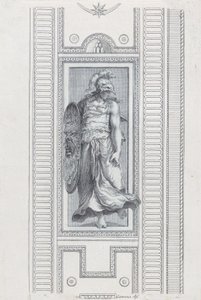 Kilpi 15: mytologinen hahmo, jolla on kypärä ja kilpi, 1756