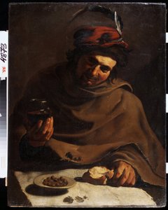 Aamiainen (aamiainen). Bartolomeo Manfredin (1587-1622) maalaus. Öljy kankaalle. Italialaista taidetta, barokkityyliä. Valtion taidemuseo, Harkova tai Kharkov, Ukraina. tekijältä Bartolomeo Manfredi
