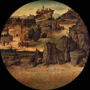 Maisema linnoineen, 1400-luvun loppu. tekijältä Bartolomeo Montagna