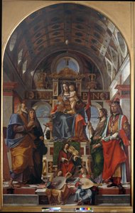 Madonna ja lapsi Pyhän Andreaksen, Monican, Ursulan ja Sigismundin kanssa tekijältä Bartolomeo Montagna