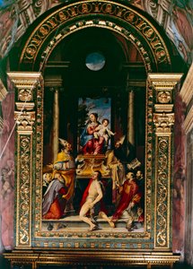 Madonna ja lapsi valtaistuimella Pyhän Anthonyn kanssa (öljy paneelissa) tekijältä Bartolomeo Passarotti