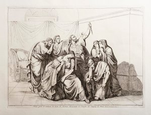 Brutus vannoo kostavansa Lucretiuksen kuoleman ja karkottaa Tarquini-suvun Roomasta tekijältä Bartolomeo Pinelli