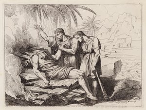 Pompeiuksen mestatun ruumiin polttaminen (etsaus) tekijältä Bartolomeo Pinelli