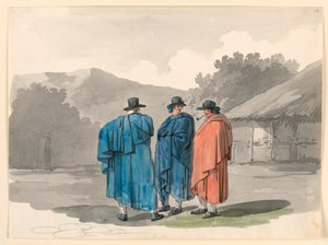 Piirros, Kolmen talonpojan ryhmä kylässä, 1807-08 tekijältä Bartolomeo Pinelli