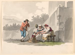 Piirros, Talonpoikaisperhe Campagnalla, 1807-08. tekijältä Bartolomeo Pinelli