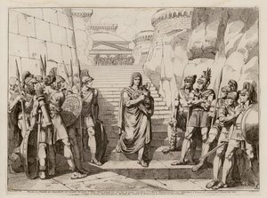 Gaius Fabius Dorsuo ohittaa gallialaiset rauhassa matkalla uhraamaan, 390 eaa. (etsaus) tekijältä Bartolomeo Pinelli