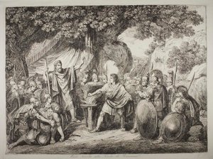 Gaius Mucius Scaevola Lars Porsenan läsnä ollessa tekijältä Bartolomeo Pinelli