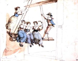On the Swing (akvarelli kynällä paperille) tekijältä Bartolomeo Pinelli