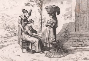 Roomalaisia naisia perinteisissä puvuissa, Bartolomeo Pinellin kaiverrus (Rooma) tekijältä Bartolomeo Pinelli