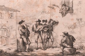 Serenade Roomassa, etsaus Bartolomeo Pinelli (Rooma tekijältä Bartolomeo Pinelli