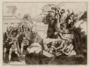 Hasdrubalin vaimon itsemurha (etsaus) tekijältä Bartolomeo Pinelli