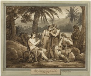 Telemachus soittaa ja laulaa paimenille Egyptissä, Telemachuksen seikkailuista, kirja 2 tekijältä Bartolomeo Pinelli