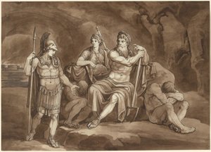 Telemachus pyytää Plutolta lupaa etsiä isäänsä alamaailmasta tekijältä Bartolomeo Pinelli