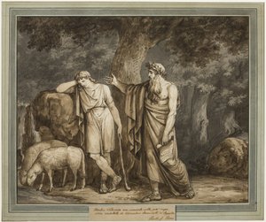 Telemachusta lohduttaa Termosiris, Apollon pappi Telemachuksen seikkailuista, kirja 2 tekijältä Bartolomeo Pinelli
