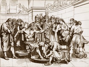 Roomalainen filosofi Seneque (Lucius Annaeus Seneca, 4 eKr.-65 jKr.), jota syytettiin osallistumisesta keisari Neronin vastaiseen salaliittoon, määrättiin itsemurhaan - kaiverrus Bartolomeo Pinelli - Senecan kuolema, kaiverrus Bartolomeo Pinelli (1781-