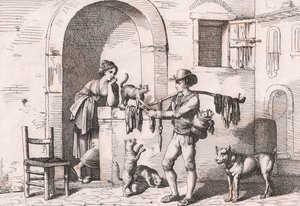 Carnacciaro, kissanlihan katukauppias, Bartolomeo Pinellin (Rooma tekijältä Bartolomeo Pinelli