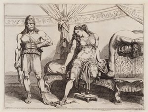 Pontuksen Mithridates VI:n vaimolleen Monimelle lähettämä eunukki Bakkhides (etsaus). tekijältä Bartolomeo Pinelli