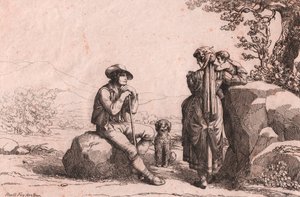 Kaksi tavallista vauvan ja koiran kanssa Fraine, Abruzzo, etsaus Bartolomeo Pinelli (Rooma tekijältä Bartolomeo Pinelli