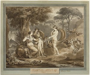Venus esittelee Cupidon Calypsolle Telemachuksen seikkailuista, kirja 7 tekijältä Bartolomeo Pinelli