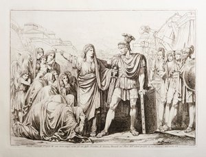 Veturia riisuu poikansa Coriolanuksen aseista ja pelastaa Rooman suuresta vaarasta tekijältä Bartolomeo Pinelli