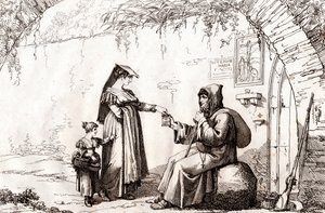 Nainen Frascatista ja erakko, Bartolomeo Pinellin etsaus (Rooma tekijältä Bartolomeo Pinelli