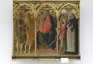 Madonna ja lapsi sekä pyhimykset Johannes Kastaja, Maria Magdaleena ja Maria Magdaleena. tekijältä Bartolomeo di Tommaso da Foligno