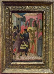 Pyhä Fransiskus riisuu vaatteensa ja luopuu isänsä Pietro di Bernardonen omaisuudesta. tekijältä Bartolomeo di Tommaso da Foligno