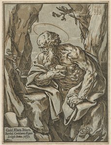 Pyhä Hieronymus, Guido Renin mukaan, 1637 (chiaroscuro-puupiirros kolmesta lohkosta paperille)
